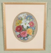 Margaret E Ryder (1908-1998), A framed watercolour, still life flowers. (31cm x 25cm)