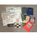 A box of British and World stamps, loose and in albums. Includes Space, First Day Covers, Titles