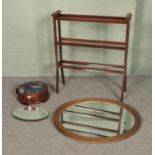 A collection of assorted furniture to include gilt framed mirror, upholstered footstool, towel