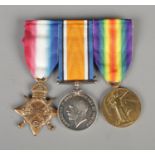 A trio of World War I medals to include 1914-15 Star, British war medal and victory medal. Awarded