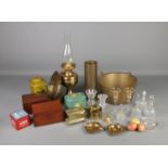 A quantity of mixed collectibles including various brass items such as ashtrays, shell case, jam pan