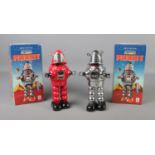 A pair of Ha Ha Toy Mechanical Plant Robot's MS-430 in original boxes, one silver one red example.