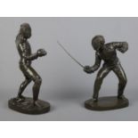 After Benedict B Rougelet, a pair of bronze fencers, signed F Lombard. Height 28cm. One missing