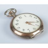 A continental silver and gold coloured fob watch, with Arabic numeral dial. Stamped 800 to inside of