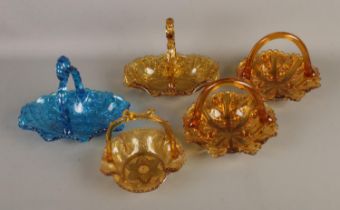 A collection of Victorian coloured glass bon bon baskets mostly by Greener and Co flint glass works.