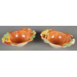 A pair of Clarice Cliff Newport Pottery grapefruit dishes in the Nasturtium design. (5cm x 17cm x