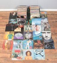 Two large boxes of rock and pop vinyl LP records, including Status Quo, Rolling Stones, Bon Jovi,