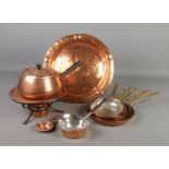 A quantity of copper items. Includes Spring Culinox fondue set, Lombard dish etc.