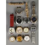 A quantity of wristwatches. Includes Timex, Larex Luxury, Sekonda, etc. Most watches not running.