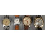 Four wristwatches. Includes Seiko Automatic, manual Timex, Hopalong and Avia. Avia missing back.