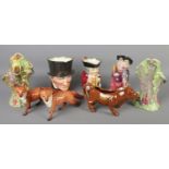 A quantity of ceramics. Includes pair of Royal Winton vases, two Beswick foxes, Royal Doulton John