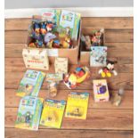 Two boxes of children's toys and collectables to include Mickey Mouse figures, Basil Brush egg