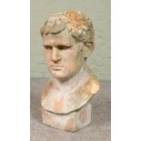A terracotta bust garden ornament, possibly of Marcus Vipsanius Agrippa. Height: 53cm. Chip to one