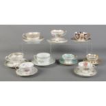 Nine cups and saucer sets. To include handpainted, Dresden Floral, Heinrich Fanny Gibler and