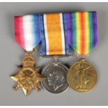 A trio of World War I medals to include 1914-15 Star, British war medal and victory medal. Awarded