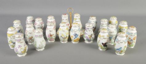 A large quantity of Lenox porcelain storage jars, Birds and Blossoms. Tufted Titmouse Mustard pot