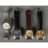 Four gentleman's stainless steel Seiko 5 automatic wristwatches.