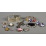 A collection of jewellery, to include a pair of delft cufflinks, silver and moonstone ring, silver