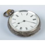 A silver cased fob watch, with enamel dial and Roman Numeral markers. Case assayed for London, 1915.