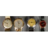 Four wristwatches. Includes manual Rotary, Cauny Unic, etc.