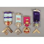 Four silver gilt and enamel masonic medals. Includes Scarisbrick Past Master, Canada Past Master,