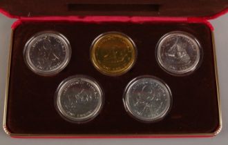 A cased set of five Pobjoy Mint Millennium Crowns commemorating the 1000th anniversary of Tynwald.