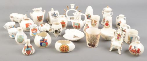 A collection of assorted crested ware. To include Swan China Sheffield pig, Wandsworth cheese