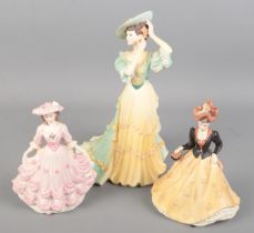 Three Coalport ceramic lady figurines. Includes 'Age of Elegance Polonaise Walk', Beau Monde