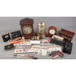 A quantity of mixed collectables including various coins and stamps, penkives, razors, conductors