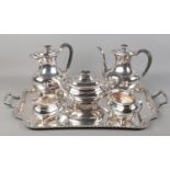An Atkin Brothers six part silver plated tea set including tray.
