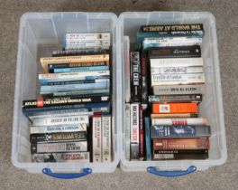 Two boxes of military related books; both fiction and non-fiction. To include 'From the