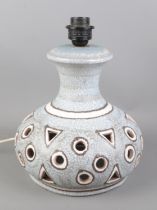 A West German style table lamp, with blue and white decoration and circular and triangular holes