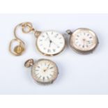 Three ladies pocket watches to include two 935 silver examples. Working intermittently, in need of