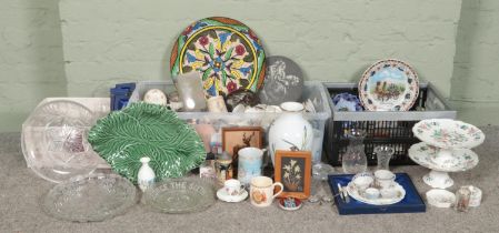 Three boxes of assorted ceramics and glassware, to include Aynsley, Wedgwood, Franklin Ceramic vase,