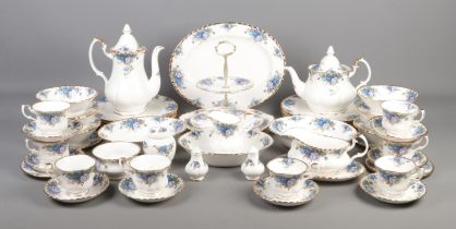 A Royal Albert Moonlight Rose tea set with teapot, coffee pot, gravy boat, cups and saucers,