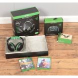 A collection of Xbox and Razer accessories to include two pairs of headphones, Destiny The