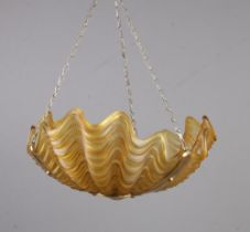 An art deco oyster style glass lamp shade. Approximately 19cm x 33cm. No damages.