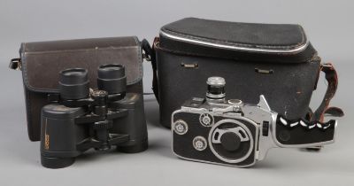 A vintage Bolex Paillard super eight film camera with case model B8 together with a pair of