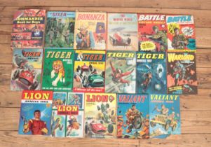 A collection of vintage boy's annuals. Includes Bonanza (1968 edition), Tiger, Lion, Commander,