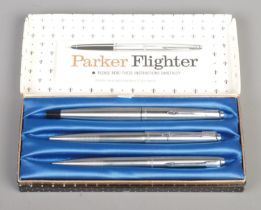 A boxed Parker 'Flighter' pen set, to include fountain pen, ball point pen and propelling pencil, in