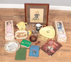 One box of mixed collectables including Babycham deer figurine along with two glasses, Scotch whisky