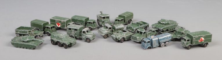 A collection of play worn Lesney/Matchbox diecast Military vehicles to include Personnel Carrier,