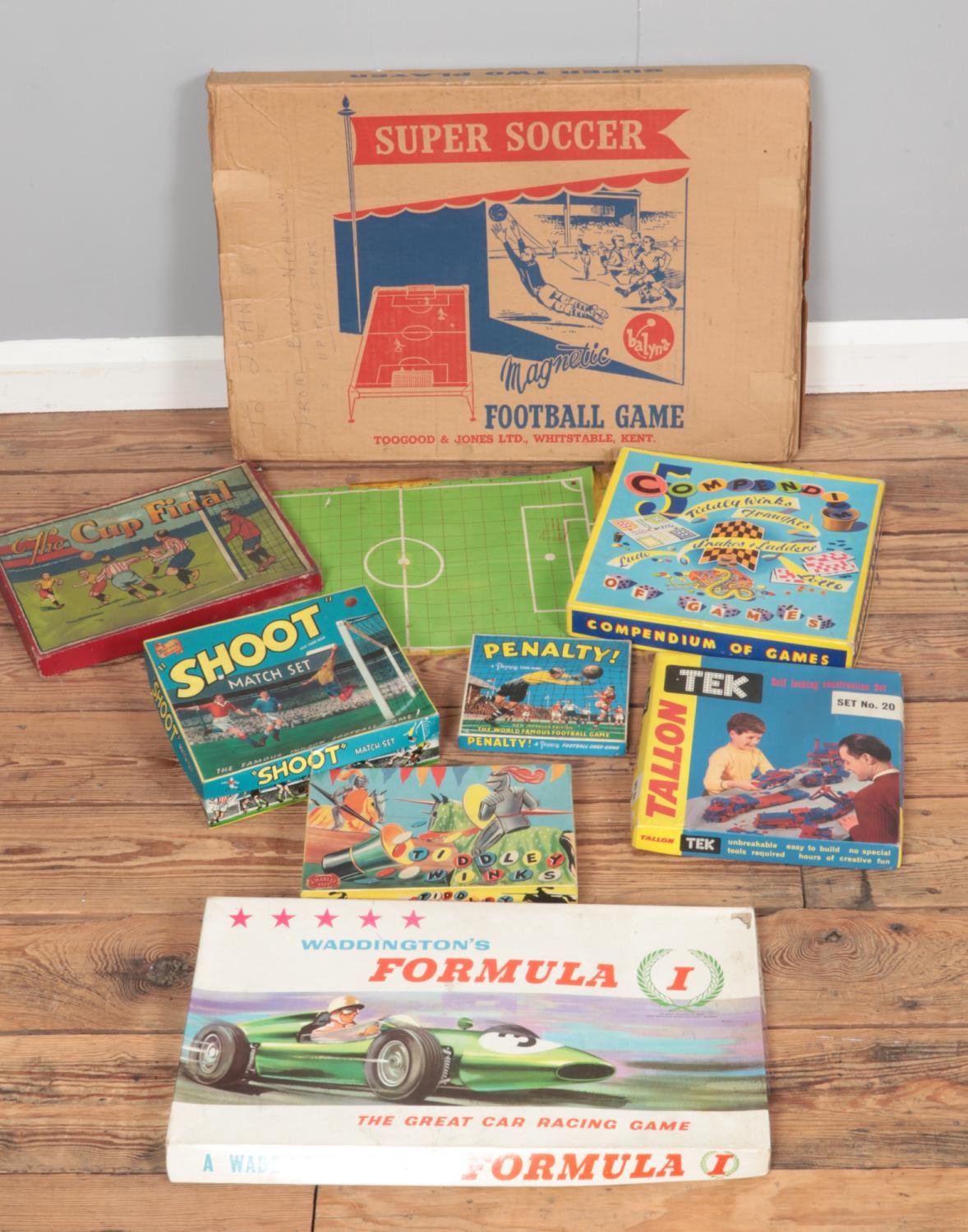 A collection of vintage board games, to include Balyna 'Super Soccer', Waddington's Formula 1,