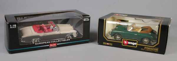 A Burago Porsche 356B Cabriolet 1961 1:18 together with a European Collectibles 1958 Mercedes Benz