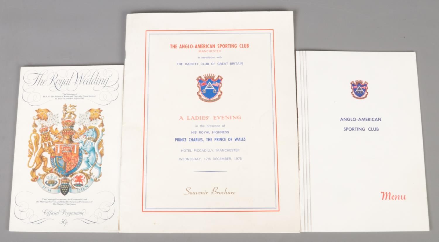 The Anglo-American Sporting Club Souvenir Brochure and matching menu along with a The Royal