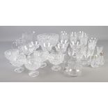 A box of cut glass including fruit bowl, water jug, wine glasses etc