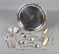A collection of silver plated items. Includes Yeoman electroplate on copper tray, large Sheffield