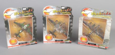 Three boxed Corgi Warbirds The Iconic WWII Aircraft Collection planes. Includes Messerschmitt