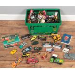 A box of diecast vehicles. Includes Lledo, Matchbox, etc.