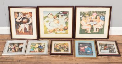 A collection of framed Beryl Cook prints to include Dancing Class and Tea in the Garden.